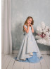 Sky Blue Jacquard Tulle Cutout Back Flower Girl Dress Sky Blue Jacquard Tulle Cutout Back Flower Girl Dress